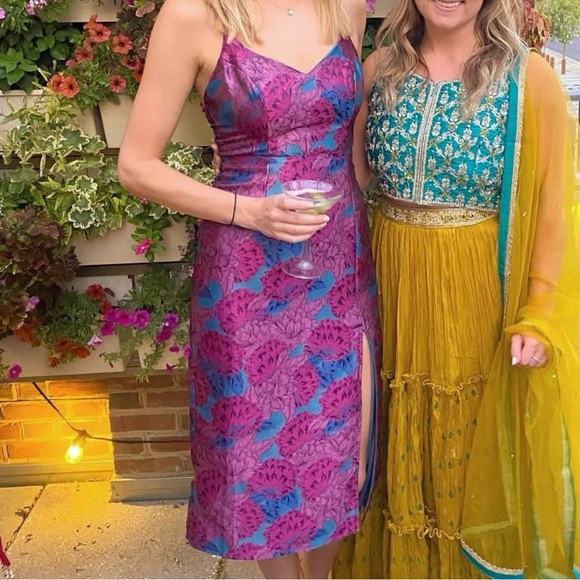 Lulu's Feelings Bloom Pink and Blue Floral Print Midi Dress - Picture 8 of 9